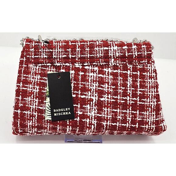 Badgley Mischka Chic Red & White Tweed Shoulder Bag